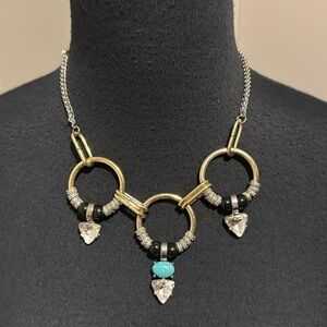 Freedom crystal rings, triangle/turquoise dangle, circle/loops necklace.